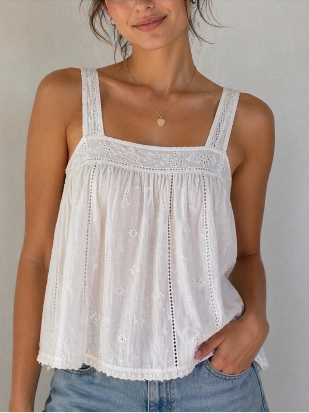 Unsubscribed Eyelet Embroidered Top size Large Boho Hippie summer $118 Retail